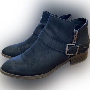 Women’s black suede motorcycle ankle boots